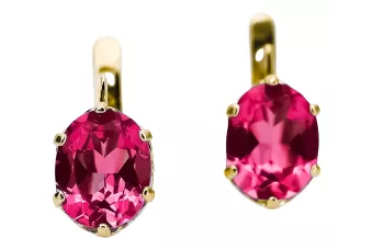 8 كارت من الذهب الأصفر 333 Ruby أقراط vec003x-rb روسي سوفيتي الاتحاد السوفيتي فينتاج آرت ديكو style Art Deco